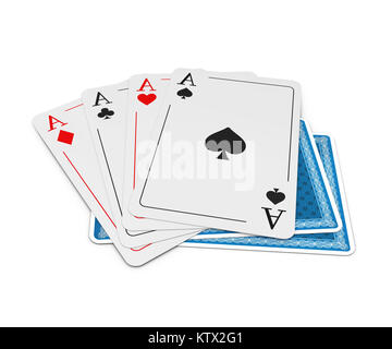 Satz von vier Asse Spielkarten passt. Winning Poker Hand. 3D-Darstellung. Stockfoto