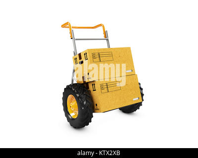 3d-Abbildung der Hand-LKW und -kästen, isoliert auf weißem Stockfoto