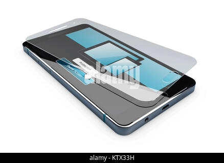 3D-Darstellung der Screen Protector Film oder Glas Deckel isoliert weiß. Stockfoto