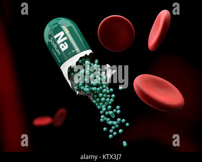 3D-Darstellung von Natrium mineral Kapsel löst sich im Magen Stockfoto