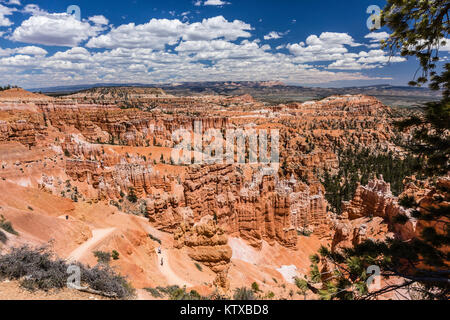 Wanderer unter hoodoo Formationen auf den Sunrise Point Trail im Bryce Canyon National Park, Utah, Vereinigte Staaten von Amerika, Nordamerika Stockfoto