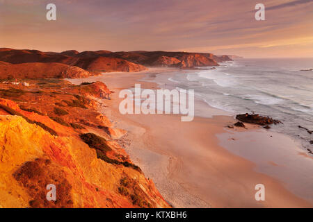 Praia do Amado Strand bei Sonnenuntergang, Carrapateira, Costa Vicentina, Westküste, Algarve, Portugal, Europa Stockfoto