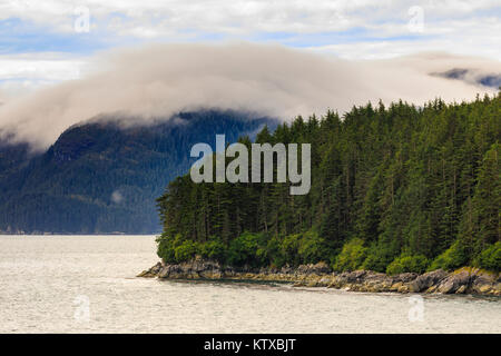 Nebel, Felsen und Wald, Inian Inseln, eisige Meerenge zwischen Chichagof Insel und Glacier Bay National Park, Alaska, Vereinigte Staaten von Amerika, Stockfoto