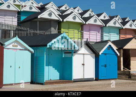 Strandhütten, Walton-on-the-Naze, Essex, England, Vereinigtes Königreich, Europa Stockfoto