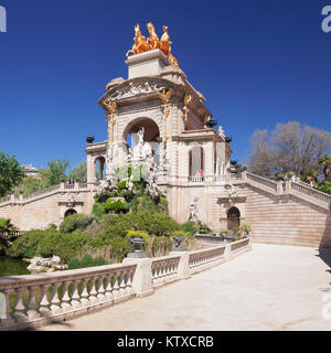 La Cascada, Brunnen mit Quadriga de l'Auroa, Architekt Josep Fontsere, Parc de la Ciutadella, Barcelona, Katalonien, Spanien, Europa Stockfoto