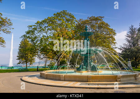 Fontaine des Quatre Saisons, (Brunnen der Vier Jahreszeiten), Jardin Anglais, städtischen Park, Genf, Schweiz, Europa Stockfoto