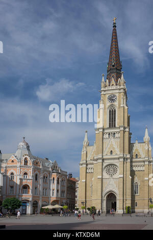 Name der Mary Römisch-katholischen Kirche und Hauptplatz, Novi Sad, Vojvodina, Serbien, Europa Stockfoto