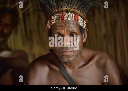 Porträt eines Mannes aus dem Volk der Asmat Menschen. Asmat Stockfoto