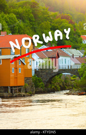 Holzhäuser im Hafen Dorf Sogndalstrand Rogaland County, Norwegen Stockfoto