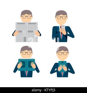 Die Menschen lesen Buch und Zeitung Stock Vektor