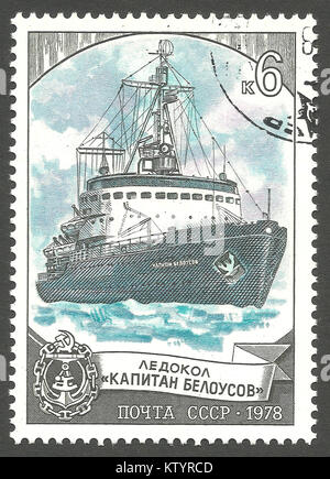 Udssr - Stempel 1978: Color Edition auf sowjetischen Inland icebreaking Flotte, zeigt Eisbrecher Kapitan Beloussow Stockfoto