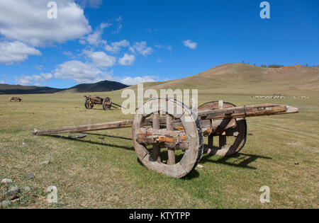 Pferdewagen veralteten Design. Mongolei Stockfoto