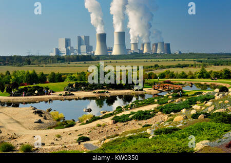 Oberlausitz, erratische Block park Nochten vor Power Station, Berg, Findlingspark Nochten vor Kraftwerk Boxberg Stockfoto