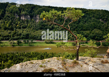 Elbsandsteingebirge, B?hmische Schweiz, Elbtalansicht der Belved? ? R, Böhmische Schweiz, Elbtalansicht vom Belvedér Stockfoto