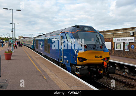 Class 68 diesel-elektrischen Lokomotive im Bahnhof Great Yarmouth, Großbritannien Stockfoto