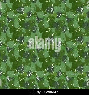 Bunte naturalistischen grüne Blätter am Zweig. Nahtlose Muster. Stock Vektor