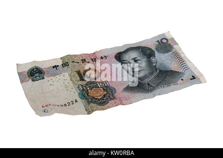 10 Yuan China Banknote auf einen weißen Hintergrund Stockfoto