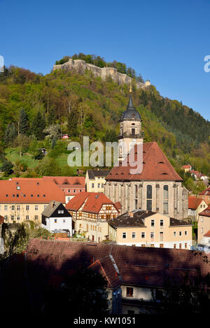 Elbsandsteingebirge, Sächsische Schweiz, Stadt König Stein und Festung, Sächsische Schweiz, Stadt und Festung Königstein Stockfoto