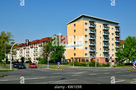 Hoyerswerda, Hoyerswerda Neustadt, gereinigt, Fertigbauten, sanierte Plattenbauten Stockfoto