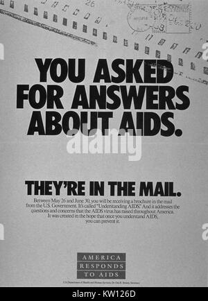 Öffentliche Gesundheit Poster über Acquired Immune Deficiency Syndrome (AIDS)/Human Immunodeficiency Virus (HIV). Mit freundlicher Genehmigung der nationalen Bibliothek für Medizin, 1990. Stockfoto