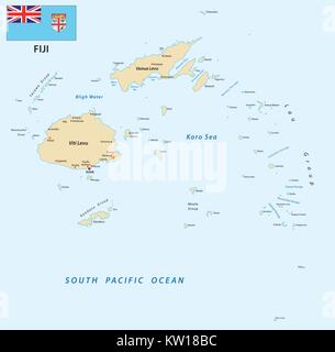 Republik Fidschi Vektorkarte mit Fahne Stock Vektor