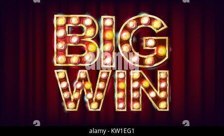 Big Win Banner Vektor. Casino 3D-glühende Element. Für Werbung Design. Moderne Abbildung Stock Vektor