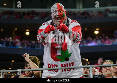 Arlington, Texas, USA. 29 Dez, 2017. Ein Ohio State Lüfter während der Goodyear Baumwollschüssel Classic NCAA College Football Bowl Spiel zwischen der Ohio State und USC am Freitag, 29 Dezember, 2017 bei AT&T Stadium in Arlington, TX. Credit: Cal Sport Media/Alamy leben Nachrichten Stockfoto