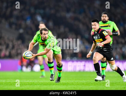 London, Großbritannien. 30. Dezember, 2017. Nic Bräutigam von Northampton Heiligen während Big Game 10 - Aviva Premiership Übereinstimmung zwischen Harlekine vs Northampton Saints Twickenham Stadion am Samstag, den 30. Dezember 2017. LONDON ENGLAND. Credit: Taka G Wu/Alamy leben Nachrichten Stockfoto