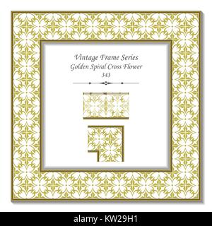 Vintage 3D Rahmen der goldenen Spirale Kreuz Blume Stock Vektor