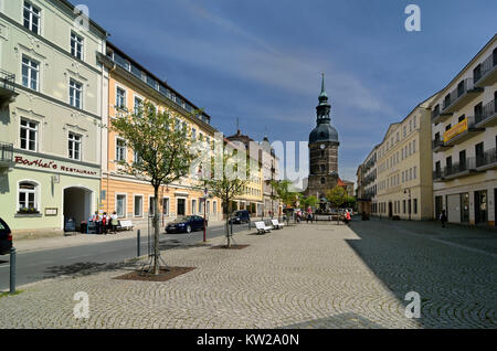 Marktplatz Elbsandsteingebirge, Bad Schandau, Marktplatz Bad Schandau Stockfoto