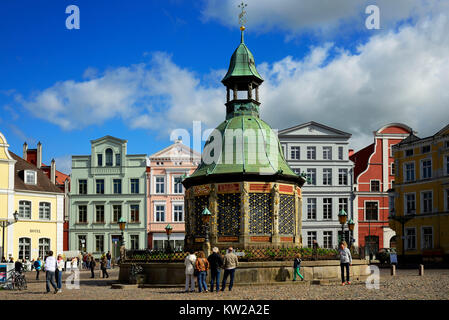 Wismar, Marktplatz, Wasser Kunst, Marktplatz, Wasserkunst Stockfoto