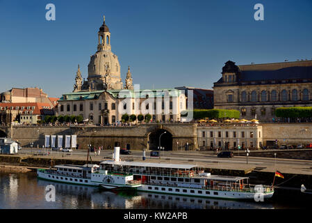 Dresden, Terrasse Ufer und Br?hlsche Terrasse mit Frauenkirche, Terrassenufer und Brühlschen Terrasse mit Frauenkirche Stockfoto