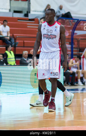 ZAGREB, KROATIEN - 29. SEPTEMBER 2017: ABA Liga KK Cedevita Zagreb vs KK FMP Beograd. Michael Ojo (50) Stockfoto