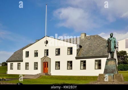 Island, Reykjavik, offizielle Residenz Premierminister und Denkmal Hannes HAFSTEIN, Island, Reykjavik, Amtssitz Ministerpräsident und Denkmal Hannes H Stockfoto