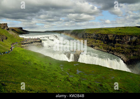 Island, Wasserfall Gullfoss Wasserfall des Flusses Weiß??, Insel, Wasserfall Gullfoss des Flusses Hvítá Stockfoto