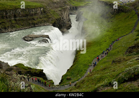 Island, Wasserfall Gullfoss Wasserfall des Flusses Weiß??, Insel, Wasserfall Gullfoss des Flusses Hvítá Stockfoto