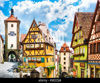 Schöne Aussicht auf die historische Stadt Rothenburg Ob der Tauber, Franken, Bayern, Deutschland Stockfoto