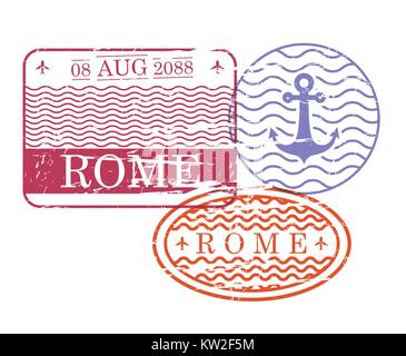 Schiff reisen Briefmarken von Rom in bunten Silhouette Stock Vektor