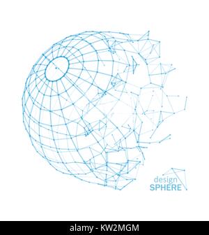 Gebrochene Wireframe Sphere. Gebrochene geometrische Form. Lines Network Polygone der Kreis Stock Vektor