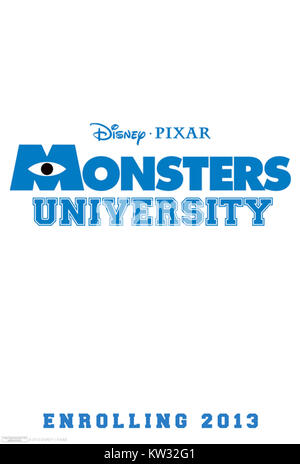 Das Poster der Monsters University wirbt für den Animationsfilm von 2013, ein Prequel für Monsters, Inc Der Film erzählt die Geschichte von Mike und Sulley während ihrer College-Jahre und erforscht ihre Freundschaft und Rivalität an der Universität der Monster. Stockfoto