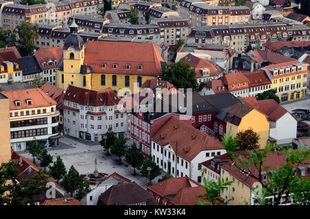 Stadtzentrum der Vantage Point Ottilienkapelle, Thüringen, Suhlen, Alpine vom Aussichtspunkt Ottilienkapelle, Thüringen, Suhl Stockfoto