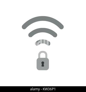 Flache design Vector Illustration Konzept der Grauen wifi Wireless Symbol das Symbol mit dem geschlossenen Schlosssymbol auf weißem Hintergrund. Stock Vektor