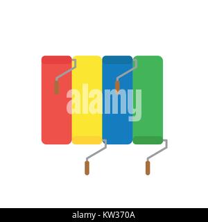 Flache design Vector Illustration Konzept von Rot, Gelb, Blau und Grün Pinsel Symbol painting wall in vier Farben auf weißem baackground. Stock Vektor
