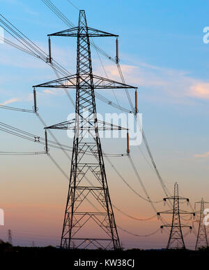 Strommasten, National Grid, Lincolnshire, England, UK. Stockfoto