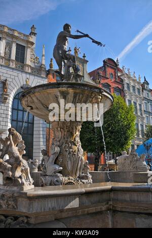 Der Neptunbrunnen in Danzig, Pommern, Polen. Stockfoto