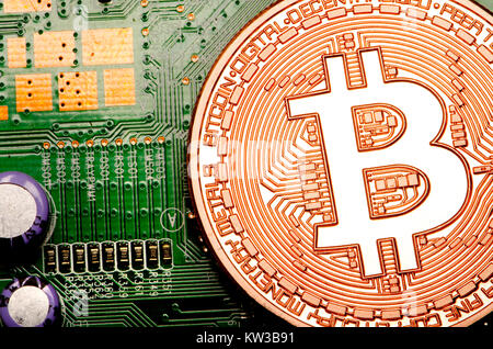 Bitcoin cryptocurrency/payment System (Kupfer Bitcoin Commemorative Runde .999 Bullion) elektronische Währung Stockfoto