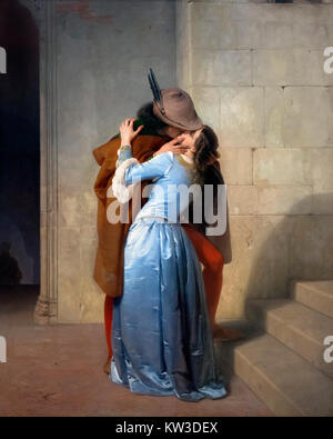 Hayez, Der Kuss. Il Bacio von Francesco Hayez (1791-1882), Öl auf Leinwand, 1859 Stockfoto