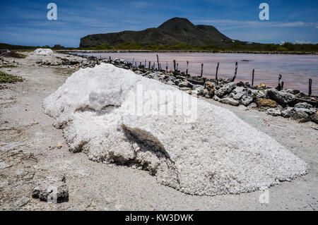 Stapel von natürlichem Meersalz am Salzsee in Monte Cristi, Dominikanische Republik. Stockfoto