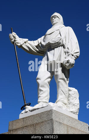 Robert Falcon Scott Statue an der Kreuzung Oxford Terrasse und Worcester Street in Christchurch, Canterbury, South Island, Neuseeland Stockfoto