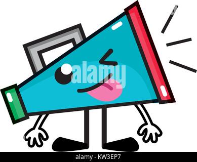 Lustige Megaphon Objekt kawaii mit Armen und Beinen Vector Illustration Stock Vektor